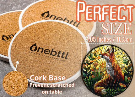 Fox Gifts, Ceramic Coaster for Fox Lover, Absorbent with Cork Base, Home Decor