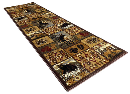 Carpet King Cabin Style Distressed Antiquated Runner Area Rug Black Bear Elk Deer Wildlife Animal Country Hunting Southwest Wilderness Design 760 (2 Feet X 7 Feet)