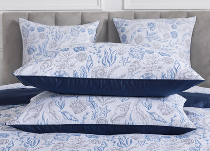 FADFAY Coastal Duvet Cover Set Queen 100% Cotton, 3 Piece Beach Themed Bedding, Cooling & Crisp Summer Comforter Cover, Navy Blue Nautical Seashell Print, Soft & Breathable with Hidden Zipper Closure