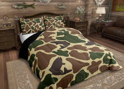 Erosebridal Hunting Fish Bedding Set Camo Army Bass Fishing Comforter Set