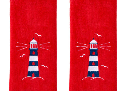 SKL Home Nautical Lighthouse Hand Towel Set-2pc, 100% Cotton, Red