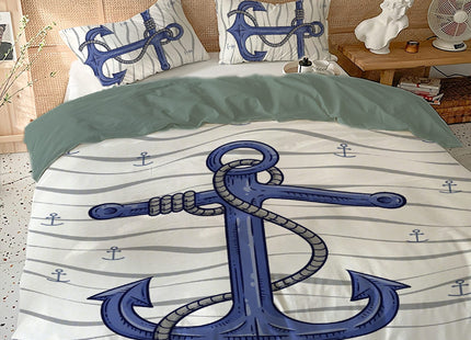 Todeyya Nautical Navy Anchor 3 Pieces Duvet Cover (Full Size) with 2 Pillow Shams, Microfiber Lightweight 3pcs Comforter Cover Set Coverlet, with Zipper Closure Corner Bedding All Season