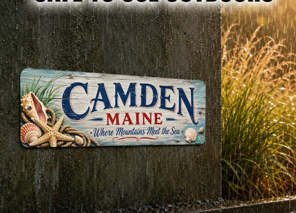 Camden Coastal Driftwood Metal Sign — Maine Souvenir Wall Decor