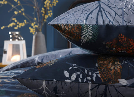 Woodland Duvet Cover Set with Forest Fauna Print in Navy by Furn