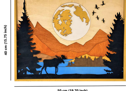 ImprovingLife Wall Art Décor Moose in the Forest Ladscape Wood Sculpture 3D effect