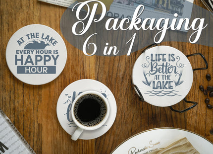 Onebttl Lake House Gifts Theme Coaster for Drinks, Set of 6 - Lake Sayings