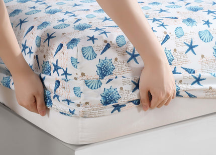 Coastal Print 3 Piece Twin Microfiber Sheet Set, Shell Notes
