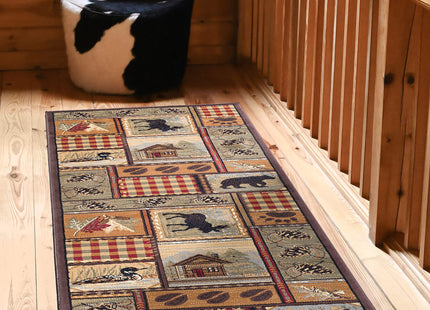 Tayse Homespun Cabin Multi-Color Long Hallway Runner Rug Walkway, Entryway Kitchen - Foyer Lodge, Novelty Farmhouse Style Long Rustic Indoor Carpet, 2'7'' x 9'10"