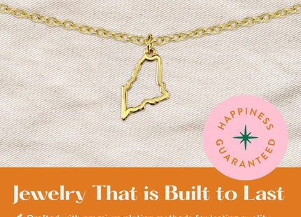 Lucky Feather Maine State Shaped Necklace | 14k Gold-Dipped Pendant Necklace | Easter Basket Stuffer| State Love Fashion Jewelry For Women | Dainty Necklace For Women | Great Gift Idea