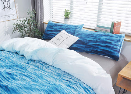 LAMEJOR 3D Ocean Waves Duvet Cover Set Queen Size Hotel Luxury Bedding Set Comforter Cover (1 Duvet Cover+2 Pillowcases) White to Blue