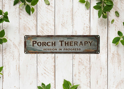 FWBOYSV Porch Therapy Metal Sign 4x16in Rustic Boho Plaque for Cabin Porch Yard House Wall Decor Funny Outdoor Art