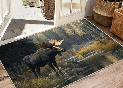 Yoozitrees Moose Rug 5x7 - Moose Rug, 3x4 Rug, Cabin Animal Wildlife Area Rug, Forest Landscape Door Mat, Washable & Non Slip & Soft Small Carpet, Moose Home Decor