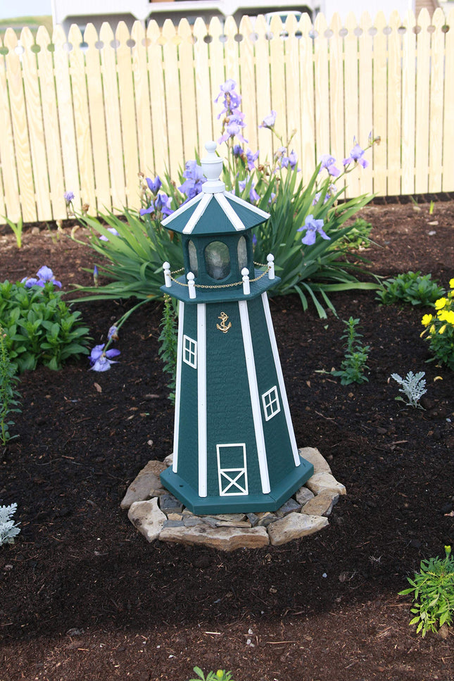 Backyard Crafts Amish-Made Lighthouse in Lancaster Green with White Trim, 39" Tall