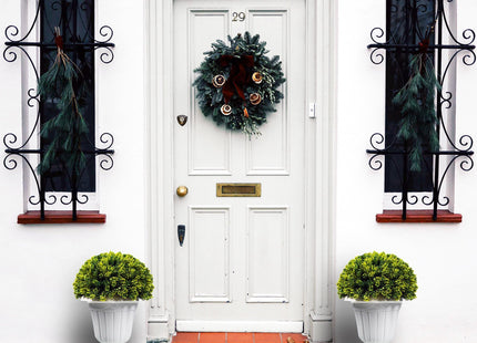 Sunnyglade 2 PCS Artificial Plastic Pine Cone-Shaped Leaves Topiary Ball Tree, Faux Potted Decorative Topiary Plant, UV Resistant Fake Plant in Pot for Home Gate Indoor Outdoor Patio Office Decor