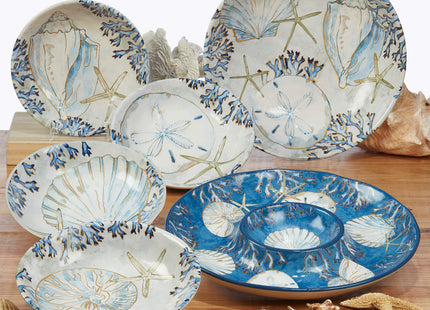 Playa Shells 16-Piece Coastal Dinnerware Set Service for 4 – Ceramic Plates, Bowls & Mugs with Beach Shell Art – Great for Everyday Dining, Entertaining, Beach House, or Nautical Décor