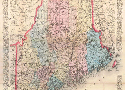 Historic Map - 1855 Maine - Vintage Wall Art - 24in x 30in
