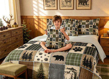 Feelyou Bear Deer Footprints Comforter Set 7Pcs Soft Queen Size