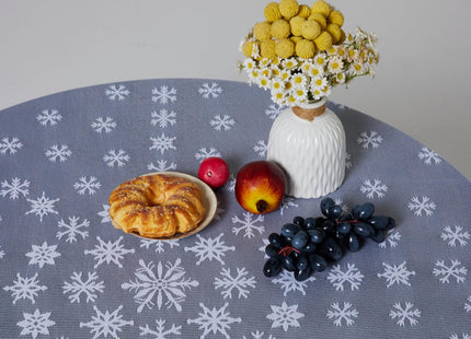 White Snowflakes Reindeer Xmas Embroidered Lace Round Tablecloth, 70 Inch