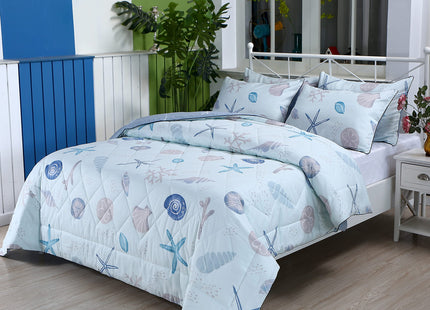 FADFAY Beach Comforter Set King 3Pcs Ocean Coastal Quilt 100% Cotton Fabric & Microfiber Filled Summer Nautical Bedding Light Blue Cool All Season Lightweight Reversible Down Alternative Duvet Insert