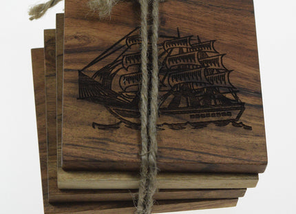 Engraved Nautical Themed Drink Coasters (Set of Four) (Sail Boat (Nautical))