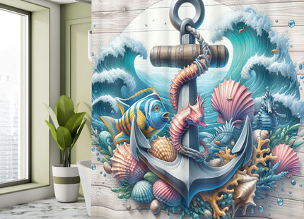 Ambesonne Nautical Shower Curtain, Waves Underwater Scene with Corals Fish and Seashells Around an Anchor, Cloth Fabric Bathroom Decor Set with Hooks, 69" W x 84" L, Teal Pink and Coconut