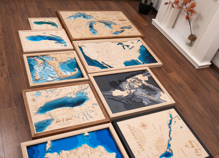 Personalized 3D Wood Map - Lake Depth Map Art - -Layer Handcraft Nautical Decor - Rustic Wall Art for Lake House, Cabin - Gifts for 5th Anniversary, Father’s Day, Christmas, Housewarming