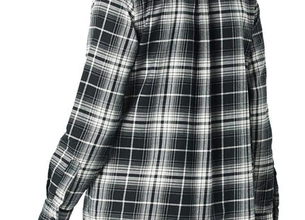 Amazon Essentials Women's Regular-Fit Long-Sleeve Lightweight Plaid Flannel Shirt with Brushed Finish, Shirttail Hem, Black White Large Plaid, Large