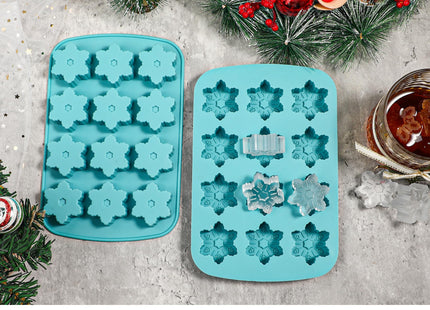Kamehame Snowflake Ice Cube Mold, 2 Pcs Christmas Snowflake Silicone Mold, 12 Grids Snow Ice Cube Trays, Chocolate Dessert Baking Molds, Blue