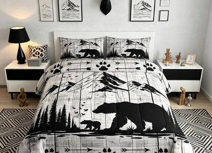 Feelyou Rustic Bear Comforter Set Toddler Size, Wildlife Hunting Theme Quilt Set with 2 Pillowcases, Western Wild Animal Bedding Set 2pcs for Kids Boys Teens Room Decor, Wooden Board Duvet Insert