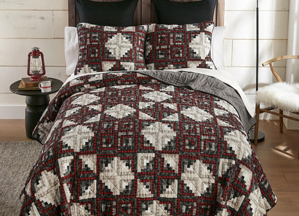 Donna Sharp Log Cabin Star Cotton Quilted Bedding Set, Twin Size, 68" x 90"