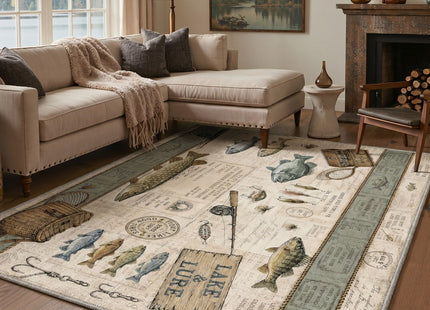 2x3 Fishing Rug, Machine Washable Cabin Doormat with Lake Fish Pattern