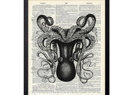 Poster Master Upside Down Octopus Print - Dictionary Poster - Kraken Art - Gift for Men, Women, Animal Lover - Nautical Decor for Home, Ocean or Beach House - 8x10 Black Framed