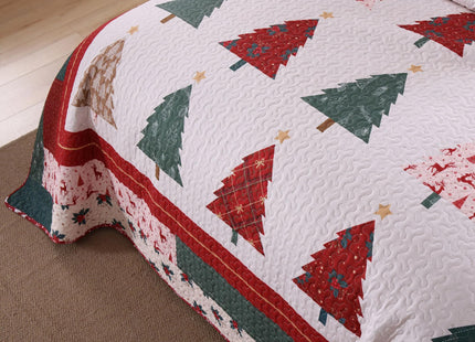 MarCielo Christmas Pine Tree Bedspread Quilt Set with Shams, Queen