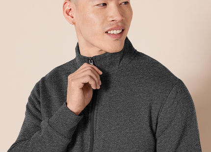 Amazon Essentials Men's Standard Full-Zip Fleece Mock Neck Midweight Sweatshirt with Pockets, Charcoal Heather, Large