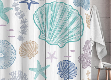 Seashell Nautical Coastal Colorful Shower Curtain Beach Ocean 72Wx72L Inch
