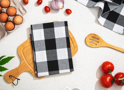 Cotton Black and White Buffalo Plaid Kitchen Towels - 12 Pack Soft Checkered Dish Towels - Machine Washable Gingham Plaid Dish Cloths - 28'x20'