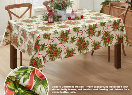 Newbridge Christmas Holly Traditions 52 x 52 Inch Square Vinyl Tablecloth