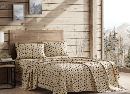 Cozy Cabin 4-Piece Queen Microfiber Sheet Set, Brown Tan Green
