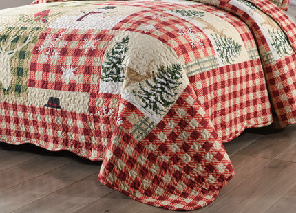 3 Piece Rustic Lodge Deer Quilt Christmas Quilt Quilted Bedspread Quilted Bedspread Ensemble/ Snowman Quilt