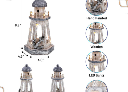 CoTa Global Silver Sea Nautical Outdoor Lantern Lighthouse with LED Lights