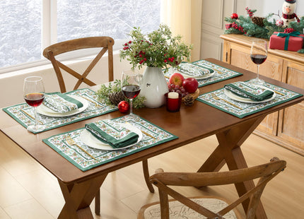 Newbridge Christmas Holly Pinecone Border 70 Inch Round Fabric Tablecloth, Holiday Hunter Green Border on White Background Fabric Table Cover for Dinner Party and Banquet