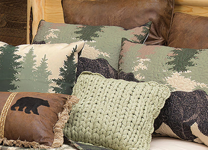 BLACK FOREST DECOR Black Bear Log Cabin Quilt Bed Set - Queen 90" Wx90 L