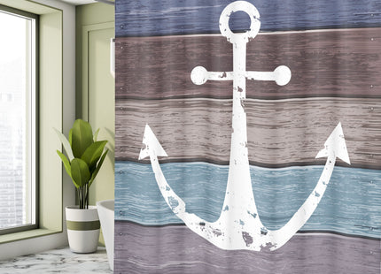 Ambesonne Anchor Shower Curtain, Timeworn Nautical Themed Marine Pattern and Wooden Planks in Rustic Design, Cloth Fabric Bathroom Decor Set with Hooks, 69" W x 84" L, Mauve Taupe