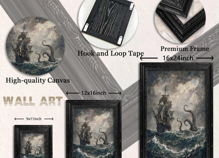 Yuantulan Vintage Gothic Nautical Octopus Framed Wall Art