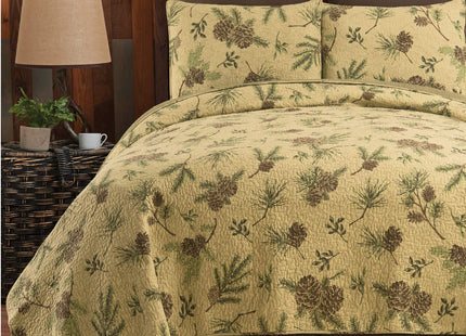 C&F Home Woodland Retreat Pinecone King Quilt Set with 2 King Shams Reversible Cotton Bedspread Coverlet Rustic Lodge Cabin Nature Brown King 3 Piece Set Brown