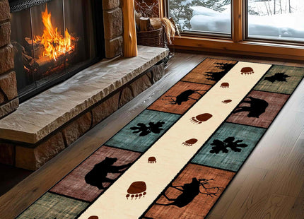 Kuluoits Black Bear Runner Rug,2x7ft, Lodge Cabin Wildlife Bear Moose Forest Woodland Hallway Rugs, Buffalo Plaid Long Runner Non-Slip Washable Farmhouse Floor Mats for Bedroom Living Room