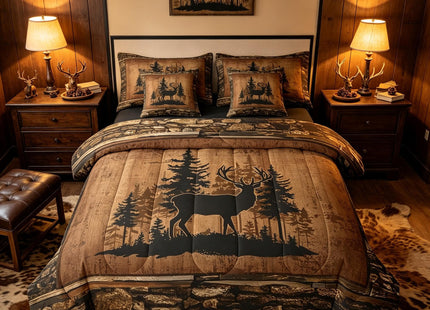 Feelyou Deer Comforter Set with Sheets King Size 7 piece Kids Rustic Deer Hunting Bedding Set Cabin Lodge Deer Bed in a Bag Farmhouse Nature Wildlife Antlers Brown Bed Set