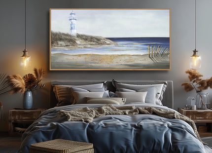 Yuaxker Coastal Wall Art Framed Wall Decor Blue and White Lighthouse Canvas Painting Modern Wall Hanging Artwork for Living Room Bedroom Dining Room Office Home Decor 20x40 Inch