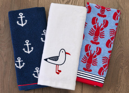 SKL Home Nautical Lobster Hand Towel Set-2pc, Reversible Jacquard, Navy