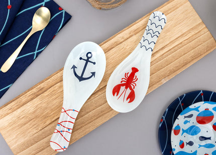 Pavilion - Lobster - Glass 9.25" Spoon Rest Waterfront Lake Boat Beach Ocean Seaside Kitchen Decor